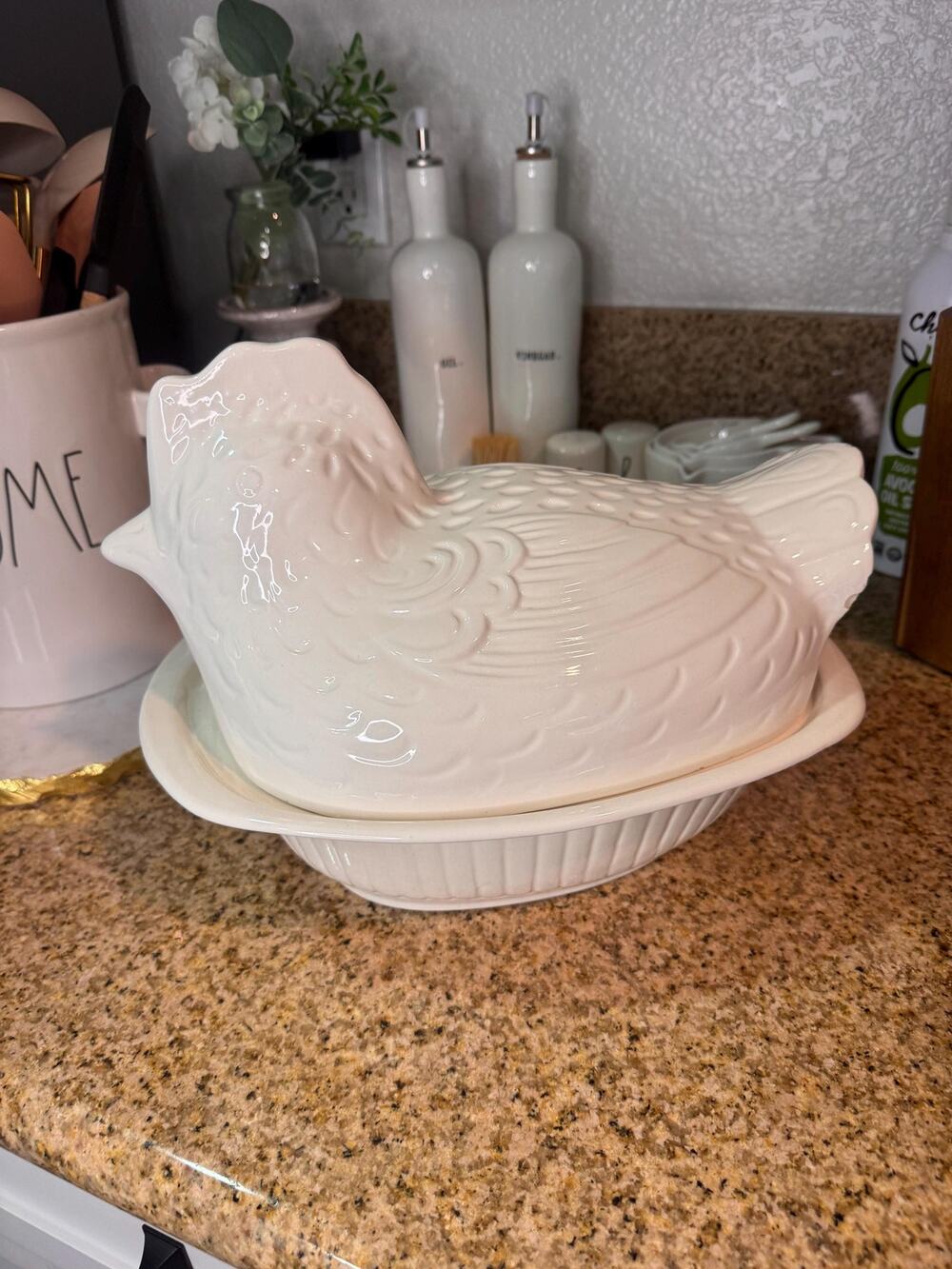 Vintage White Ceramic Hen on Nest Casserole Dish | Farmhouse Kitchen Decor